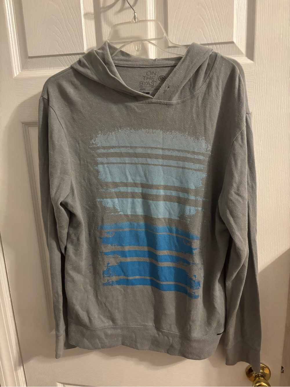 On The Byas Men's Gray Hooded Long-Sleeve Shirt with Blue Graphic